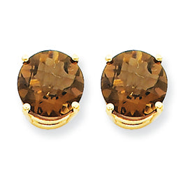 3.6 Carat 14K Gold 8mm Round Smokey Quartz Earring