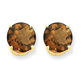 4 Carat 14K Gold 8mm Round Smokey Quartz Earring
