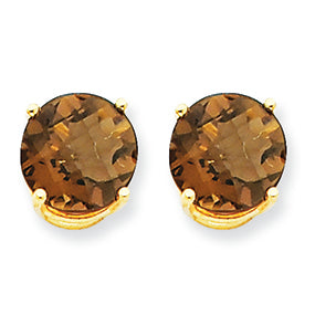 5.1 Carat 14K Gold 9mm Round Smokey Quartz Earring