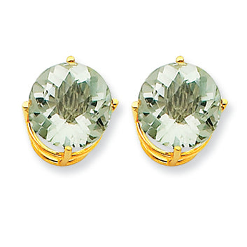 7.5 Carat 14K Gold 10mm Round Green Amethyst Earring