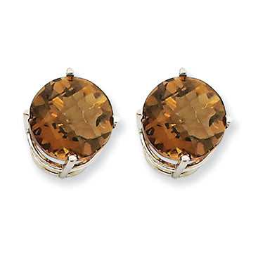 6.9 Carat 14K Goldw 10mm Round Smokey Quartz Earring