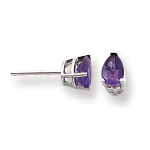 0.8 Carat 14K White Gold 6x4mm Pear Amethyst earring