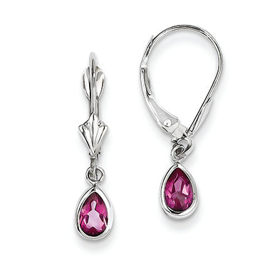 1.1 Carat 14K White Gold Pink Topaz 7x5 Pear Leverback Earrings