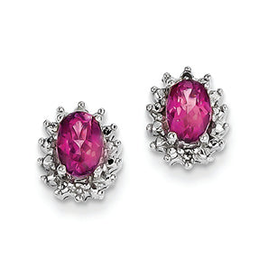 1.2 Carat 14K White Gold Pink Topaz 6x4 Oval & Diamond Earrings