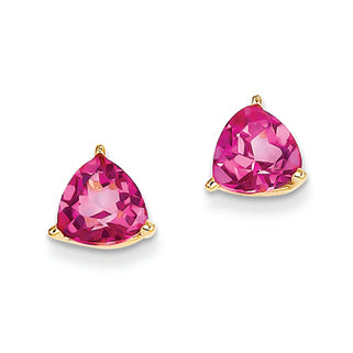 3 Carat 14K Gold Pink Topaz 7mm Trillion Earrings