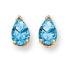 1.8 Carat 14K Gold 7x5mm Pear Blue Topaz earring