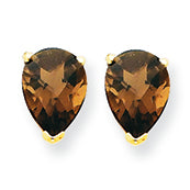 1.3 Carat 14K Gold 7x5 Pear Smokey Quartz Earring