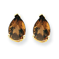 1.3 Carat 14K Gold 7x5 Pear Smokey Quartz Earring