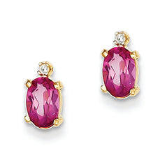 1.2 Carat 14K Gold Pink Topaz 6x4 Oval & Diamond Earrings