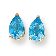 2 Carat 14K Gold 8x5mm Pear Blue Topaz Checker earring