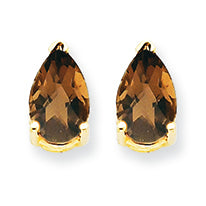 1.8 Carat 14K Gold 8x5 Pear Smokey Quartz Earring