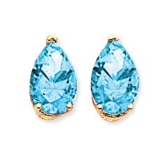 3.4 Carat 14K Gold 9x6mm Pear Blue Topaz earring