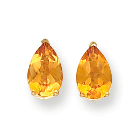 2.3 Carat 14K Gold 9x6mm Pear Citrine Checker earring