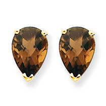 2.5 Carat 14K Gold 9x6 Pear Smokey Quartz Earring