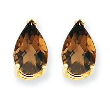 2.5 Carat 14K Gold 9x6 Pear Smokey Quartz Earring