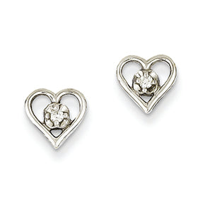 14K White Gold Diamond heart earring