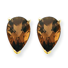 3.7 Carat 14K Gold 10x7 Pear Smokey Quartz Earring