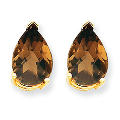 3.6 Carat 14K Gold 10x7 Pear Smokey Quartz Earring