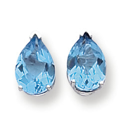 4.7 Carat 14K White Gold 10x7mm Pear Blue Topaz earring