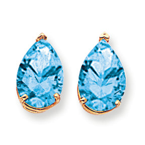 8 Carat 14K Gold 12x8mm Pear Blue Topaz earring