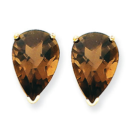 6 Carat 14K Gold 12x8 Pear Smokey Quartz Earring