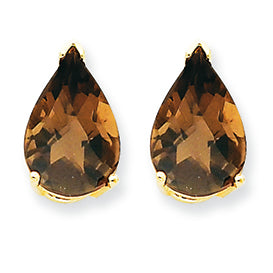 6 Carat 14K Gold 12x8 Pear Smokey Quartz Earring