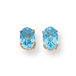1.5 Carat 14K Gold 6x4mm Oval Blue Topaz Checker earring