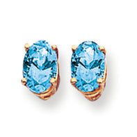 1.2 Carat 14K Gold 6x4mm Oval Blue Topaz earring
