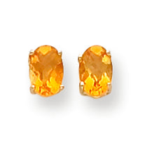 0.9 Carat 14K Gold 6x4mm Oval Citrine Checker earring