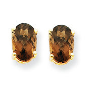 0.9 Carat 14K Gold 6x4 Oval Smokey Quartz Earring