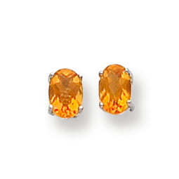 0.9 Carat 14K White Gold 6x4mm Oval Citrine Checker earring