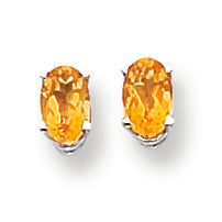 14K Gold Citrine Diamond oval stud earring