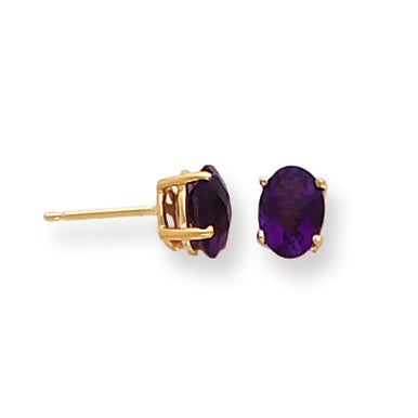 1.6 Carat 14K Gold 7x5mm Oval Amethyst Checker earring