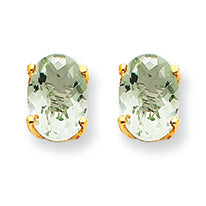1.7 Carat 14K Gold 7x5 Oval Green Amethyst Earring
