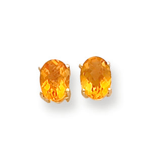 1.6 Carat 14K Gold 7x5mm Oval Citrine Checker earring