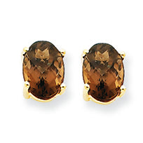 1.6 Carat 14K Gold 7x5 Oval Smokey Quartz Earring
