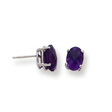 1.6 Carat 14K White Gold 7x5mm Oval Amethyst Checker earring