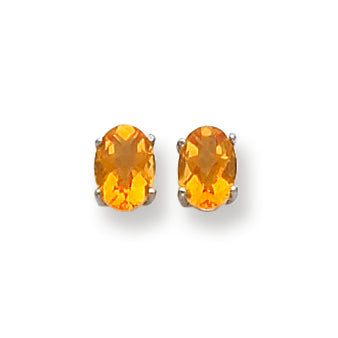 1.6 Carat 14K White Gold 7x5mm Oval Citrine Checker earring