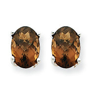 1.7 Carat 14K Goldw 7x5 Oval Smokey Quartz Earring
