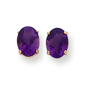 2.4 Carat 14K Gold 8x6mm Oval Amethyst Checker earring