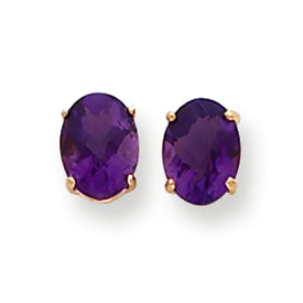 2.4 Carat 14K Gold 8x6mm Oval Amethyst Checker earring