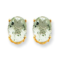 2.3 Carat 14K Gold 8x6 Oval Green Amethyst Earring