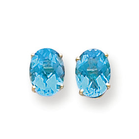 3.7 Carat 14K Gold 8x6mm Oval Blue Topaz Checker earring