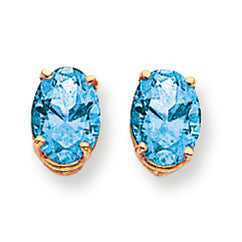 2.8 Carat 14K Gold 8x6mm Oval Blue Topaz earring