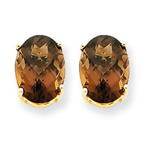 2.3 Carat 14K Gold 8x6 Oval Smokey Quartz Earring