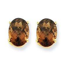 2.3 Carat 14K Gold 8x6 Oval Smokey Quartz Earring