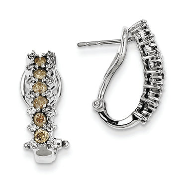 1.1 Carat 14K White Gold White & Champagne Diamond Earrings