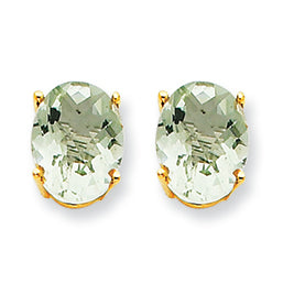 3.6 Carat 14K Gold 9x7 Oval Green Amethyst Earring