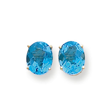 4.1 Carat 14K Gold 9x7mm Oval Blue Topaz Checker earring