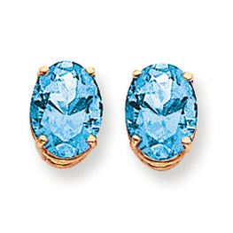 4.8 Carat 14K Gold 9x7mm Oval Blue Topaz earring